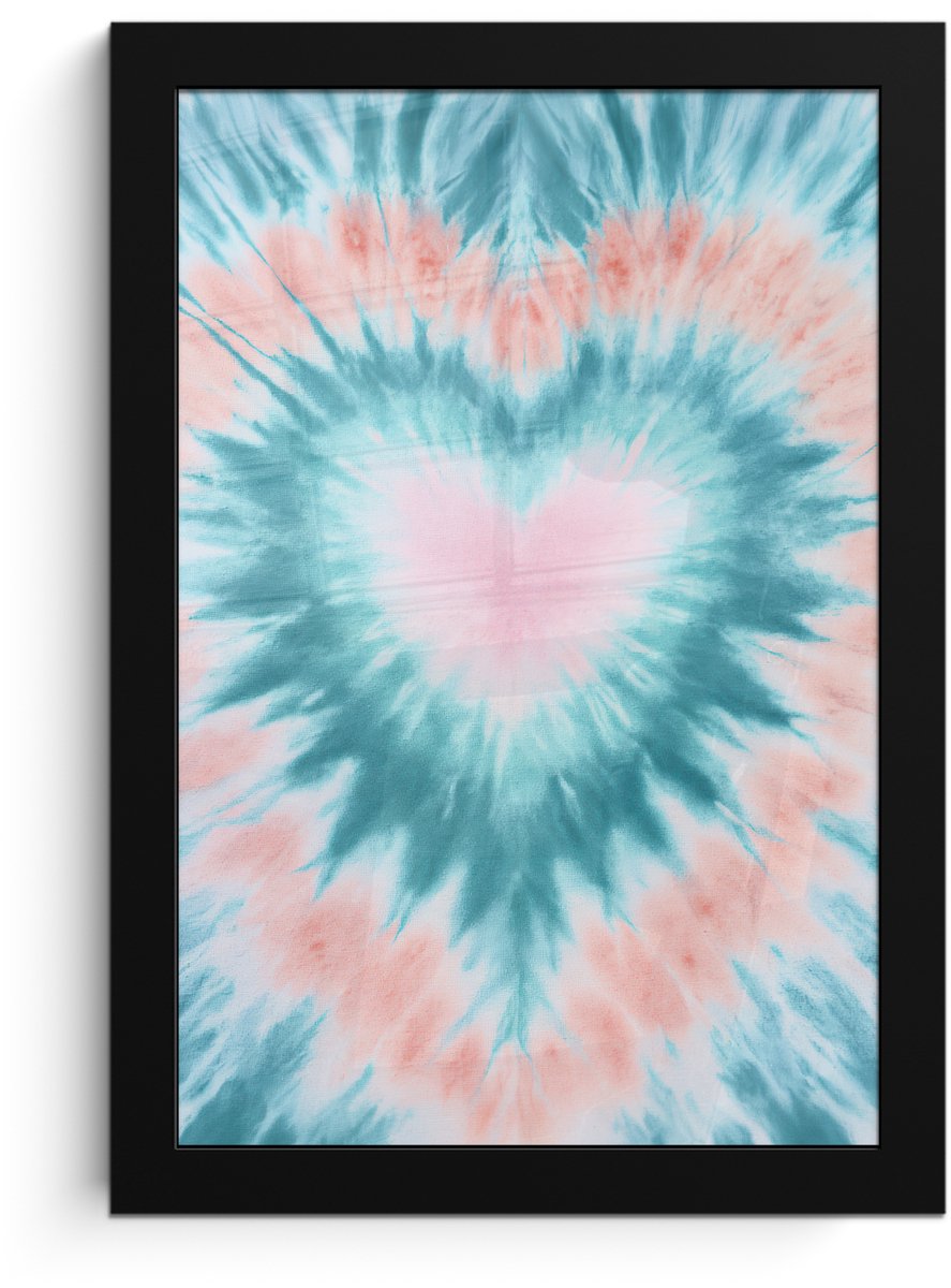 FrameYourWall Poster in lijst - Fotolijst 20x30 cm - Posters - Hartvormig - Tie dye - Pasteltinten - Lichtgroen - Posterlijst zwart - Decoratie - Wanddecoratie woonkamer - Muurdecoratie slaapkamer
