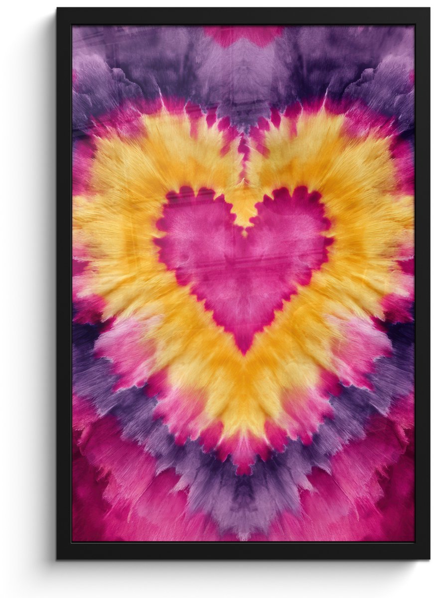 FrameYourWall Poster in lijst - Fotolijst 40x60 cm - Posters - Tie dye - Hartvorm - Vlammen - Oranje - Posterlijst zwart - Decoratie - Wanddecoratie woonkamer - Muurdecoratie slaapkamer