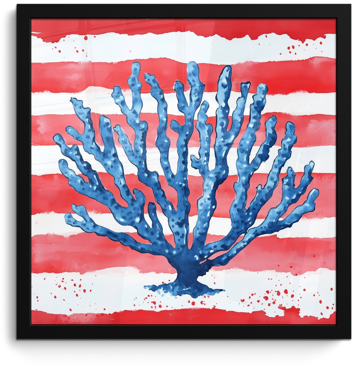 FrameYourWall Poster in lijst - Fotolijst 40x40 cm - Posters - Koraal - Verfstructuur - Rood - Blauw - Posterlijst zwart - Decoratie - Wanddecoratie woonkamer - Muurdecoratie slaapkamer Koraal - Strepen