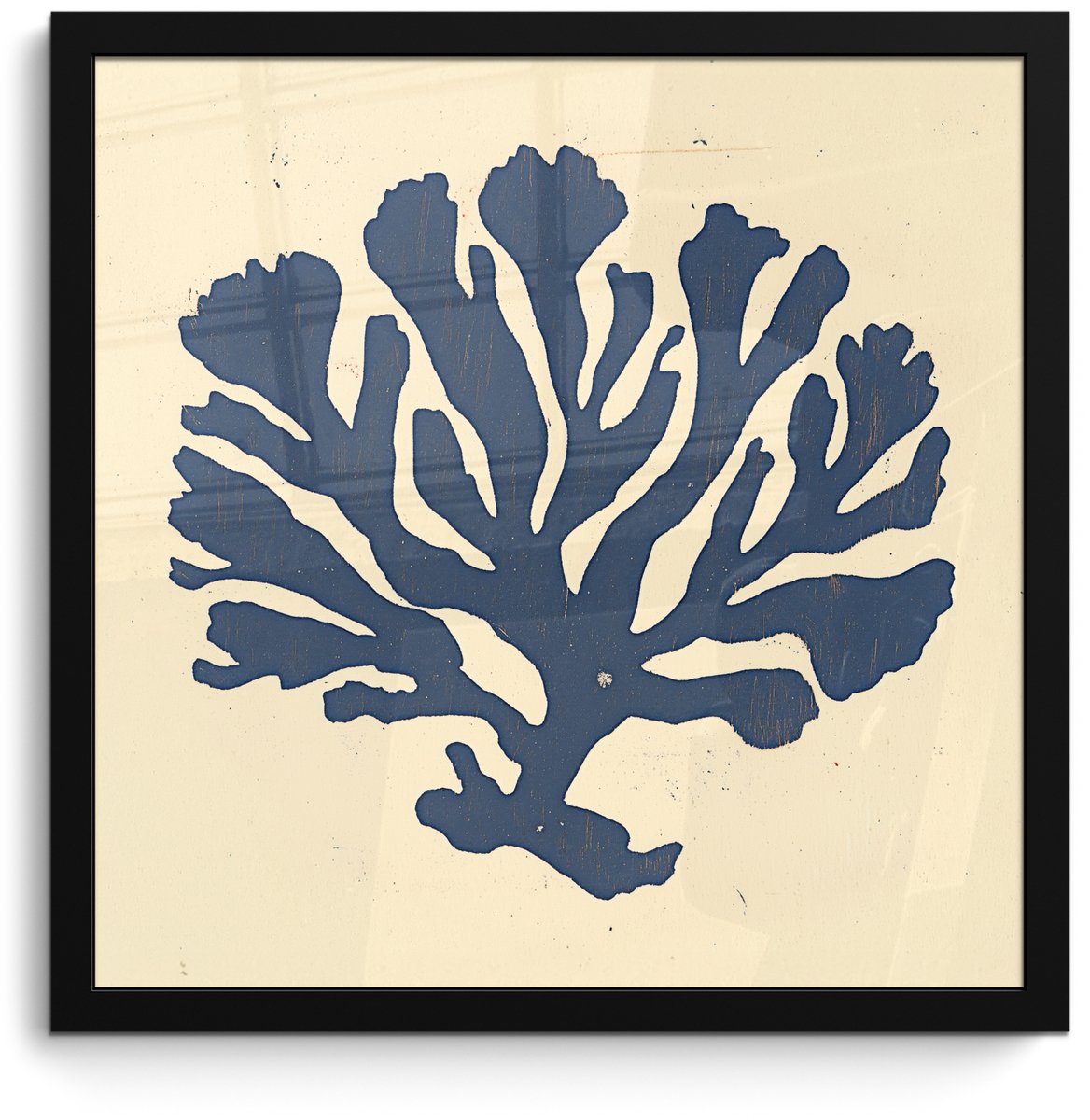 FrameYourWall Poster in lijst - Fotolijst 40x40 cm - Posters - Blauw koraal - Vertakkingen - Beige - Posterlijst zwart - Decoratie - Wanddecoratie woonkamer - Muurdecoratie slaapkamer