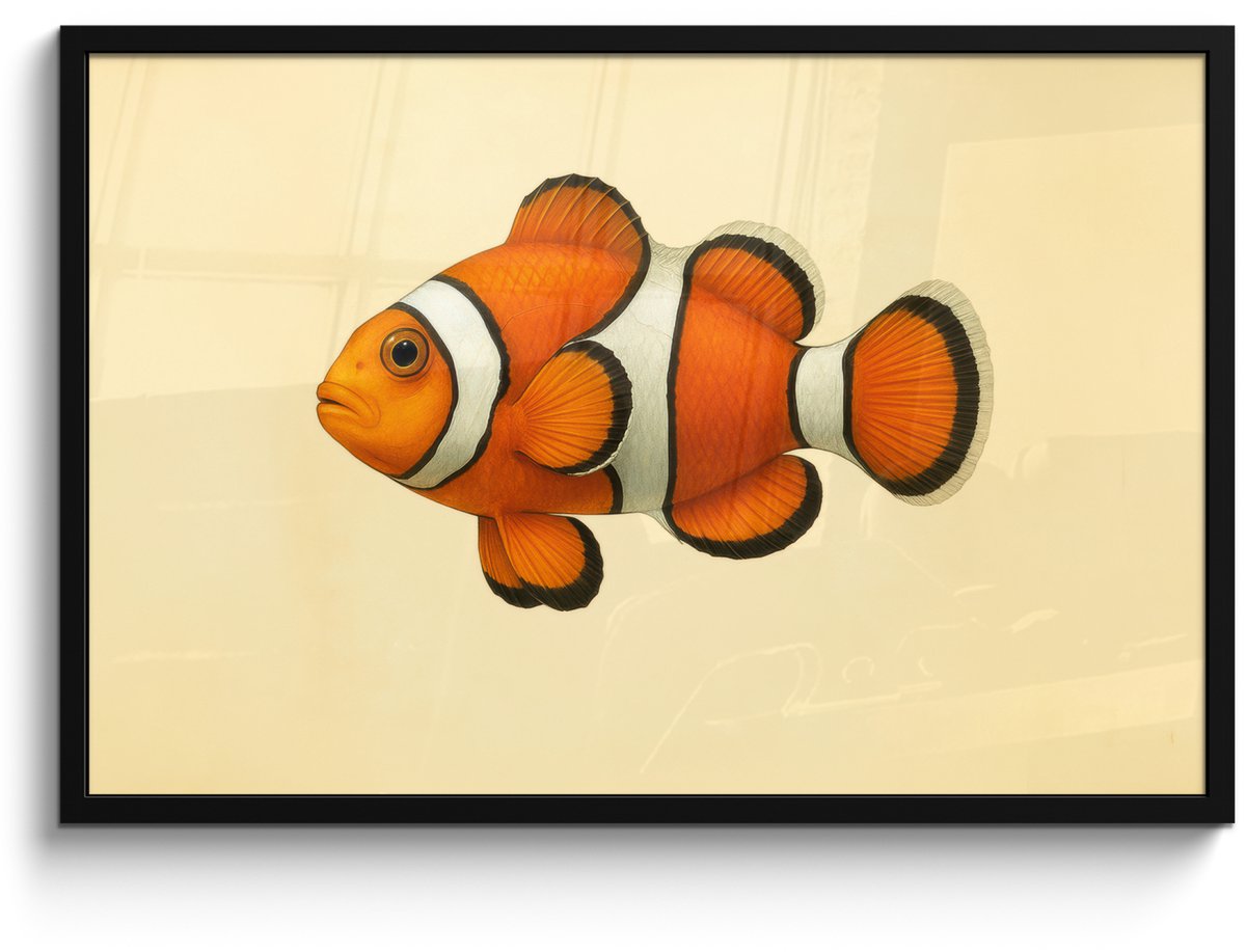 FrameYourWall Poster in lijst - Fotolijst 90x60 cm - Posters - Vis - Oranje - Strepen - Posterlijst zwart - Decoratie - Wanddecoratie woonkamer - Muurdecoratie slaapkamer