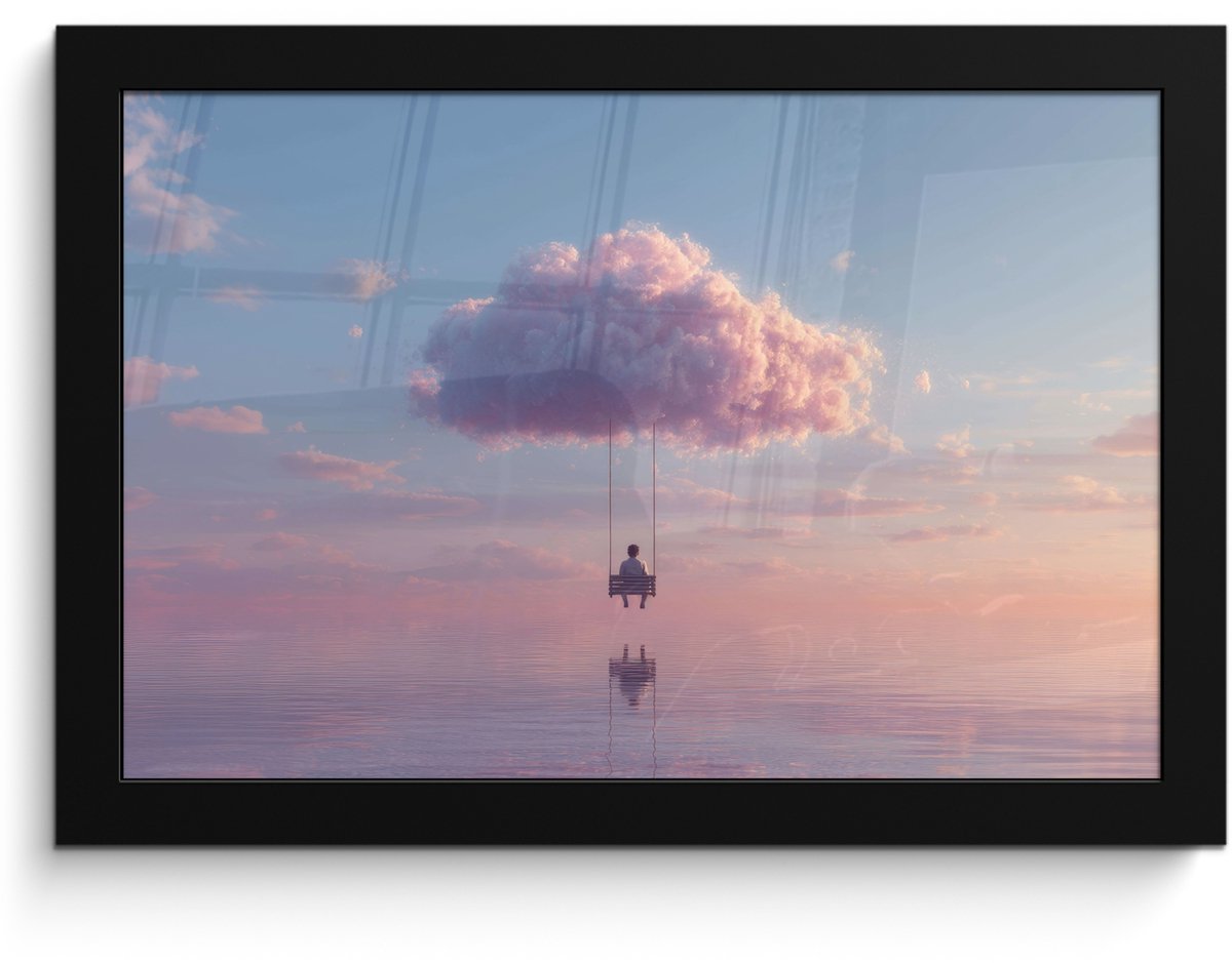 FrameYourWall Poster in lijst - Fotolijst 30x20 cm - Posters - Wolk - Schommel - Kleurrijke lucht - Posterlijst zwart - Decoratie - Wanddecoratie woonkamer - Muurdecoratie slaapkamer