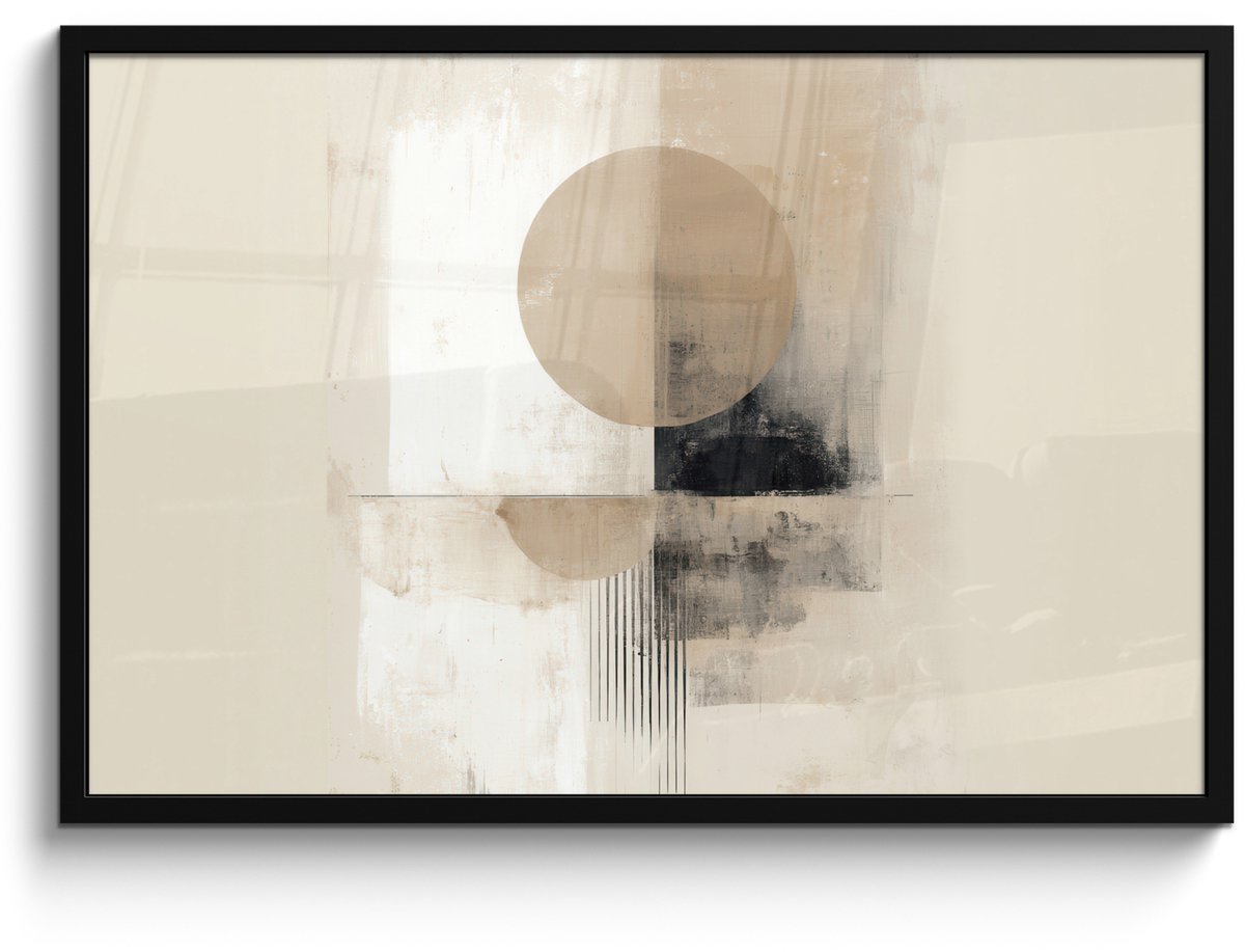 FrameYourWall Poster in lijst - Fotolijst 90x60 cm - Posters - Cirkel - Compositie - Diepte - Beige - Posterlijst zwart - Decoratie - Wanddecoratie woonkamer - Muurdecoratie slaapkamer
