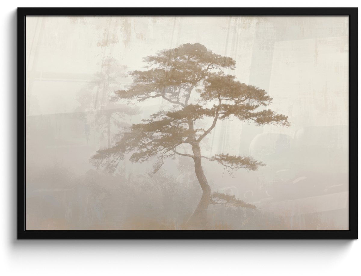 FrameYourWall Poster in lijst - Fotolijst 90x60 cm - Posters - Boom - Oosterse stijl - Landschap - Posterlijst zwart - Decoratie - Wanddecoratie woonkamer - Muurdecoratie slaapkamer Boom - Landschap