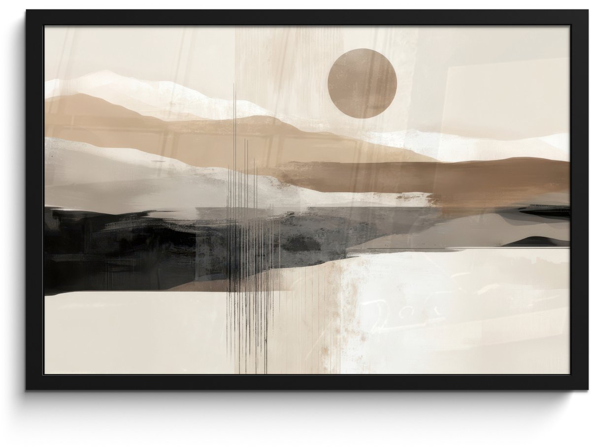 FrameYourWall Poster in lijst - Fotolijst 60x40 cm - Posters - Minimalistisch - Landschap - Dimensie - Posterlijst zwart - Decoratie - Wanddecoratie woonkamer - Muurdecoratie slaapkamer Landschap - Zon - Abstract