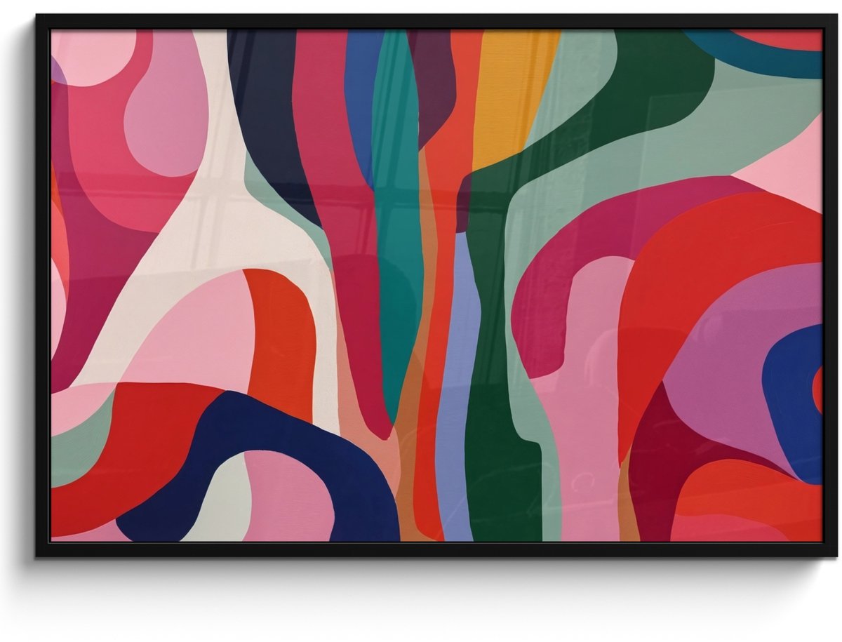 FrameYourWall Poster in lijst - Fotolijst 120x80 cm - Posters - Vormen - Bochten - Kleurrijk - Abstract - Posterlijst zwart - Decoratie - Wanddecoratie woonkamer - Muurdecoratie slaapkamer Abstract - Kleurrijk - Golven