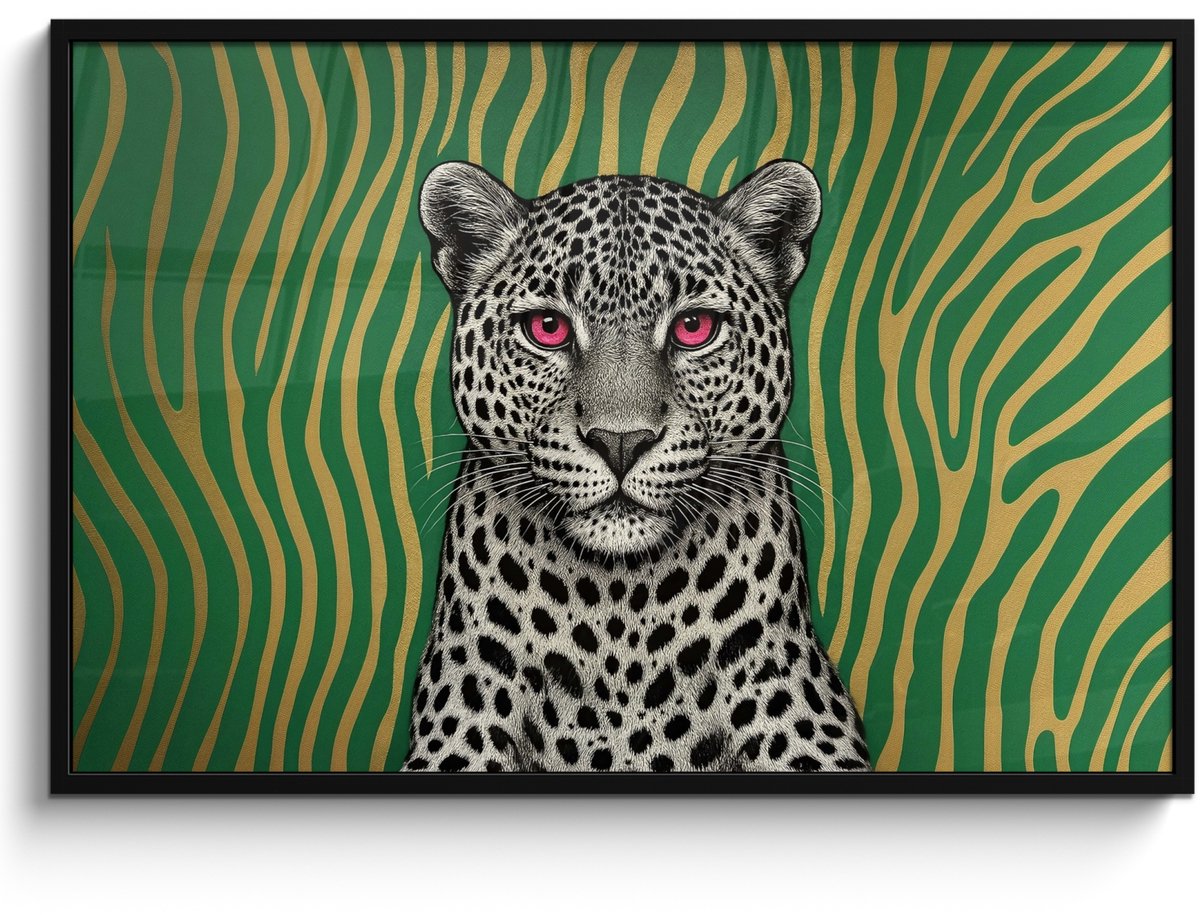 FrameYourWall Poster in lijst - Fotolijst 120x80 cm - Posters - Panter - Zebrapatroon - Groen - Posterlijst zwart - Decoratie - Wanddecoratie woonkamer - Muurdecoratie slaapkamer