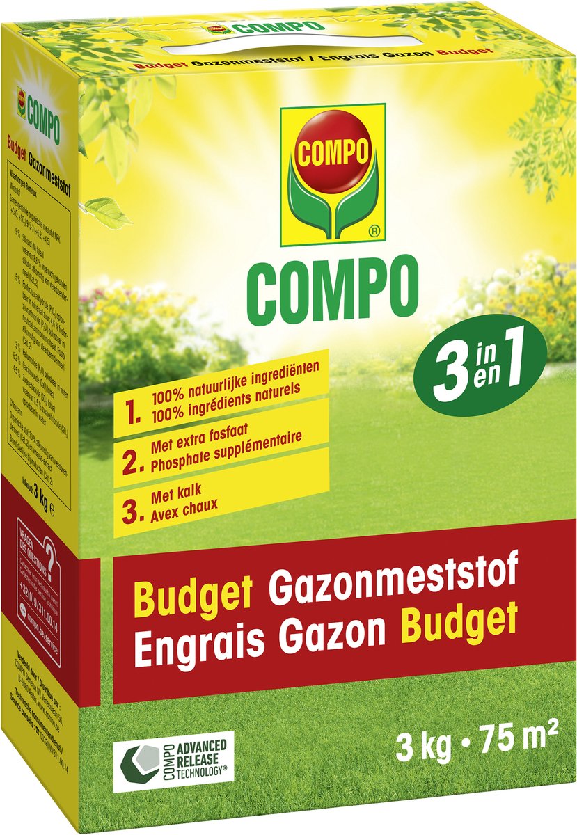 COMPO Budget Gazonmeststof - drievoudige werking - organisch - doos 3 kg (75 m²)