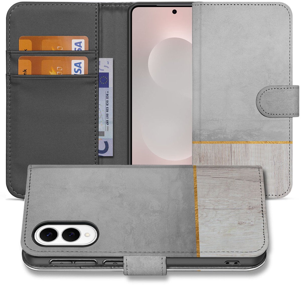 Samsung Galaxy S25 Edge Book Style Case Wood Concrete