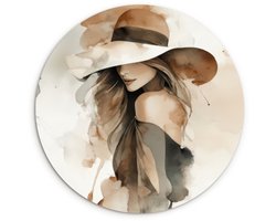WallCircle® Wandcirkel 140x140 cm - Muurcirkel Mysterieus - Vrouw - Sepia - Muurdecoratie woonkamer - Wanddecoratie slaapkamer - Kamer decoratie accessoires - Ronde schilderijen