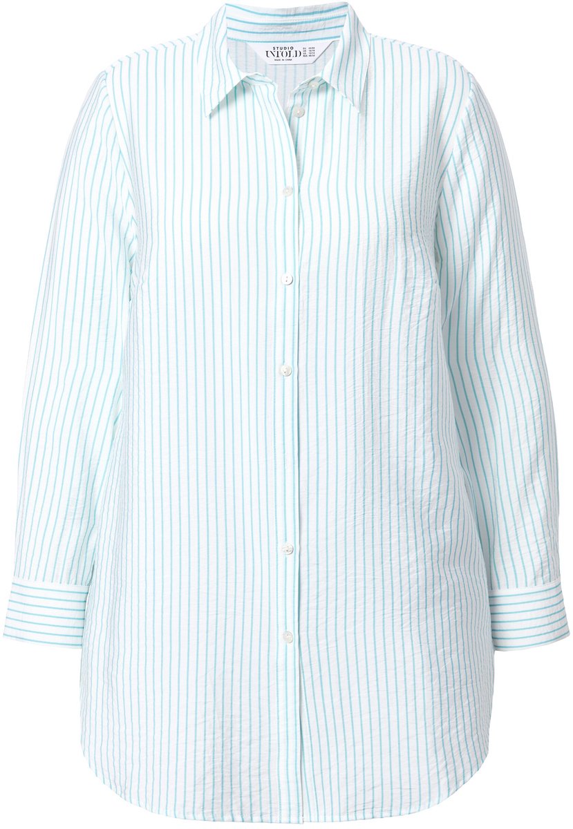 Studio Untold - Dames - Overhemdblouse recht model strepen - Bleek turquoise - Maat 42+