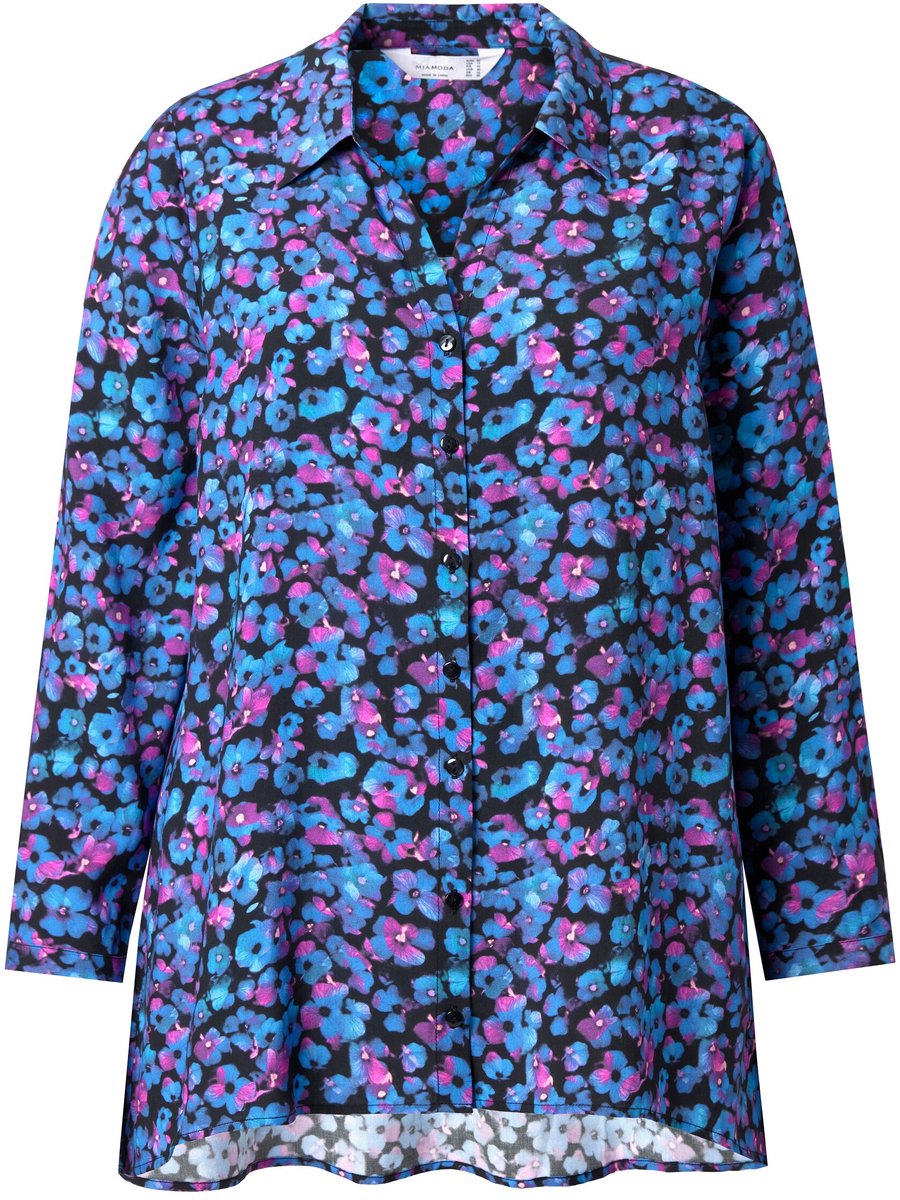 MIAMODA - Dames - Blouse A-lijn strikjesprint lange mouwen - Blauwe bosbes - Maat 44