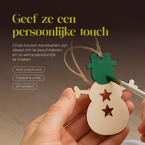 Giftmas Boules de Noël en bois - Décorations de Noël pour l'intérieur - Boule de Boules de Noël en bois - Noël - 10 formes - ⌀7.5cm - 50 pièces