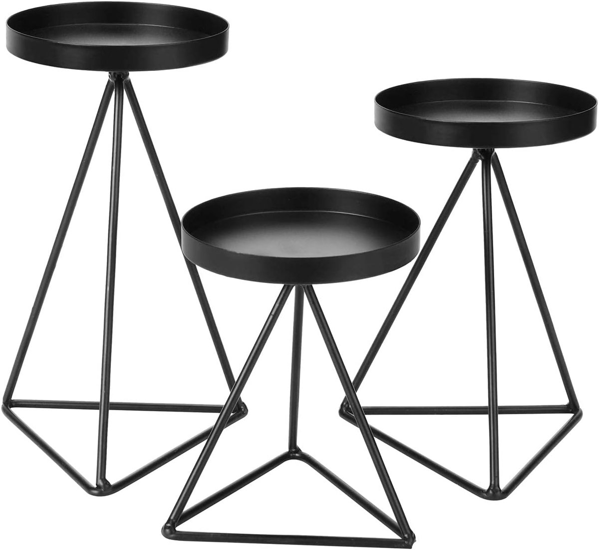 whiqutey Set-3-Geometrische-Metalen-Kaarsenhouders-Pijlerkaarsen-Kandelaar-IJzeren-Kaarsenplateau-Woning-Tafel-Centraal-Decoratie-Kaars-Niet-Inbegrepen zwart