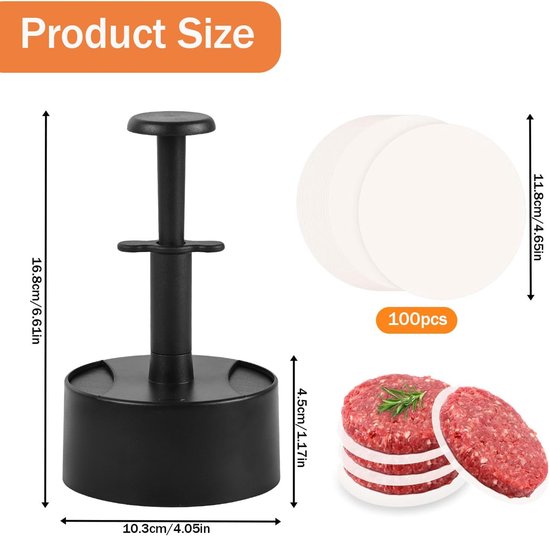 Gehaktbalmenmaker - Hamburger Meat Patty Press Draagbare Vleespers Grill Vleespers Ronde Hamburgervorm Gemalen Rundvlees Pers Gemalen Vlees Pers Spekdruk Hamburgermaker Buikspieren Zwart van Merkloos — afbeelding 2