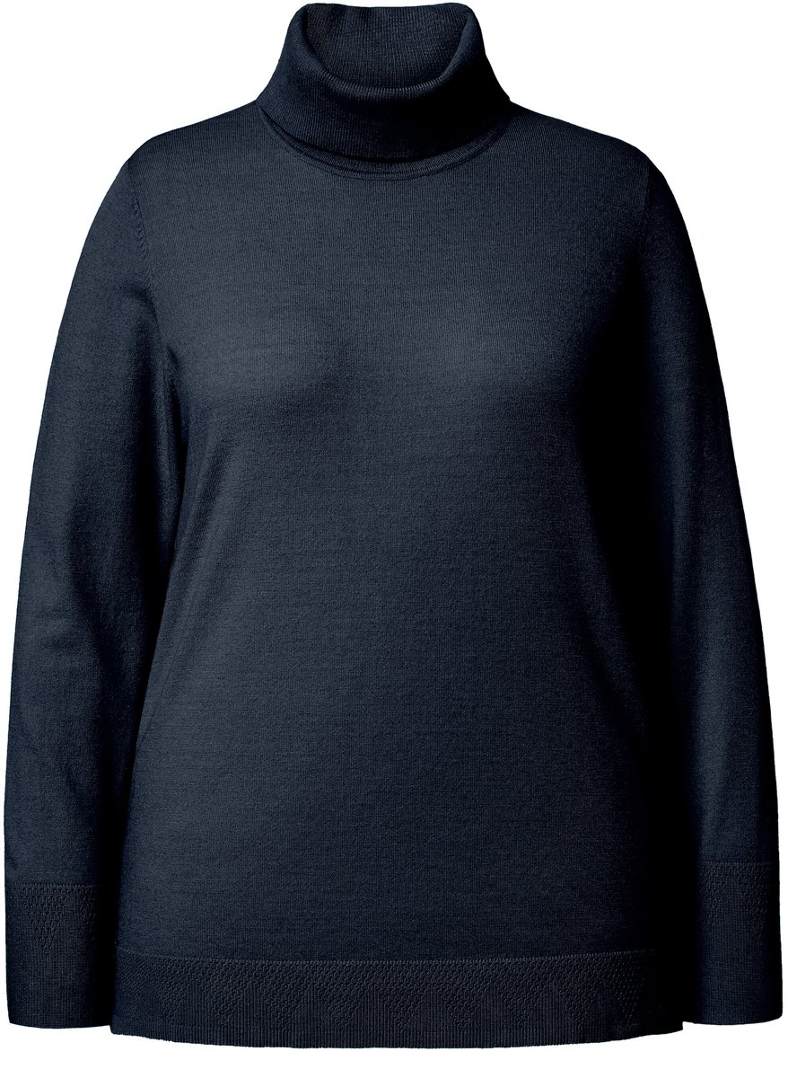 Ulla Popken - Dames - Coltrui brede geribbelde boorden lange mouw - Marine - Maat 50+