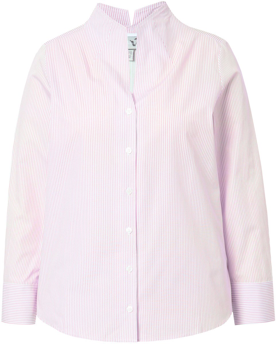 Ulla Popken - Dames - Blouse strepen goblet kraag lange mouwen - Zachtroze - Maat 46+