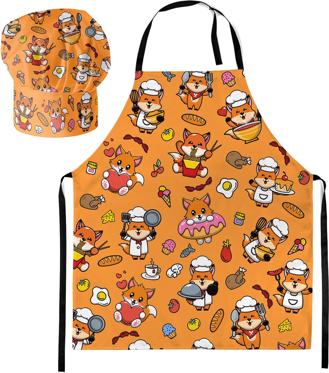 FEROCITY - Kinderkeukenset: Koksmuts + Kinderschort 2-delige Set - met klittenband - Unisex - Fuchs Baby