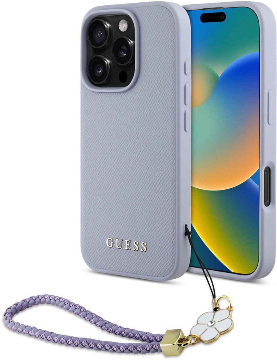Guess Back cover - iPhone 16 Pro - Purple - Magsafe - Flower Charm Strap