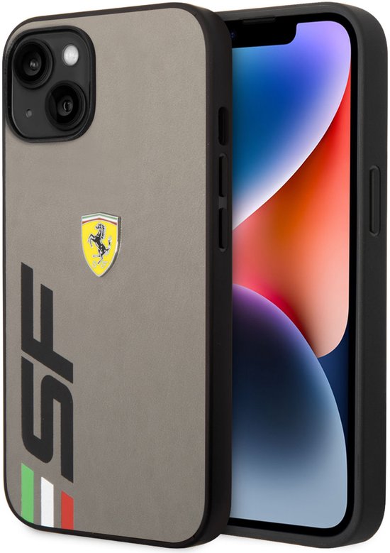 Ferrari Back Cover - Real Leather - iPhone 14 Plus & 15 Plus - Grijs - Sportief Design met SF-logo van Merkloos — afbeelding 2
