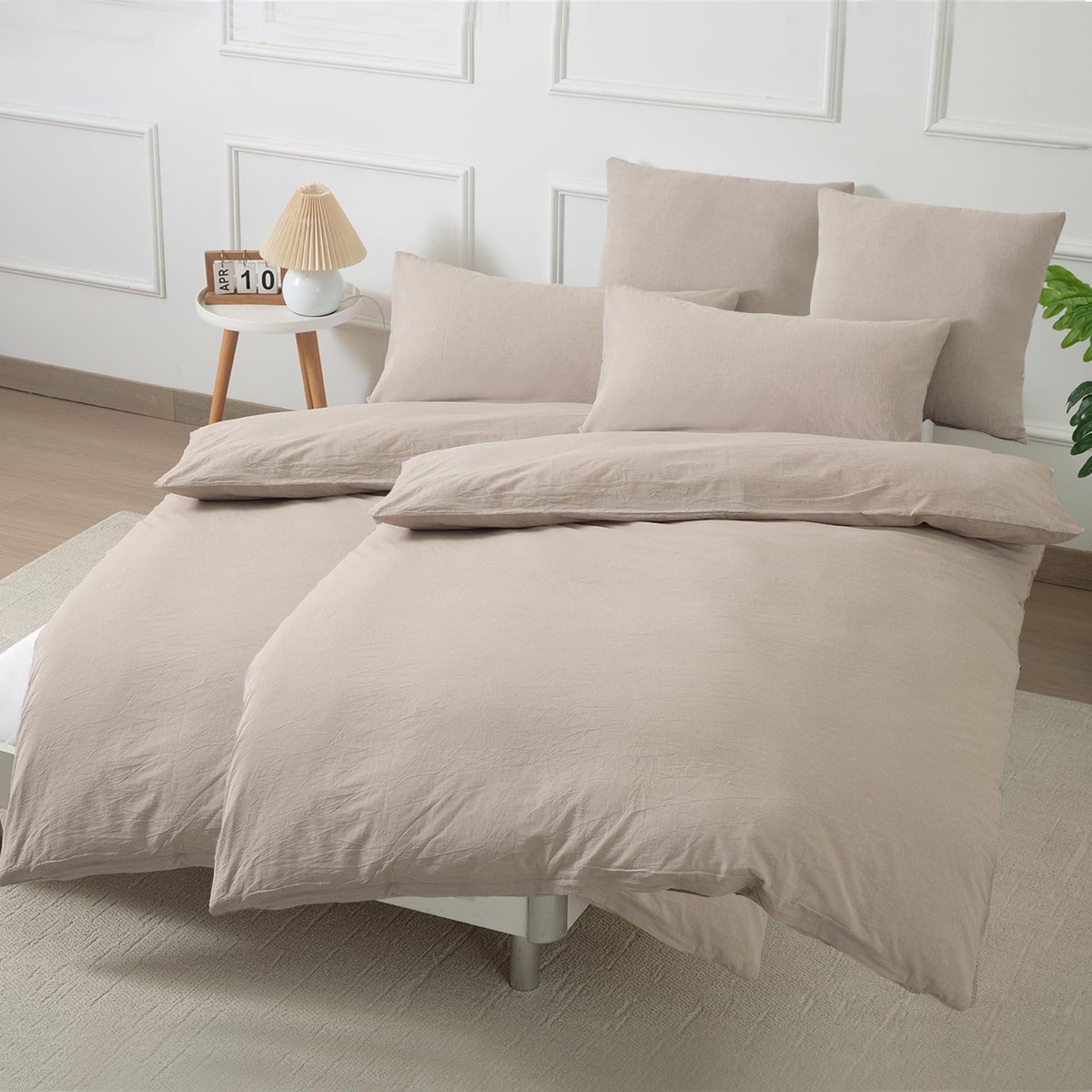 Ibenzoa Elegante en Zachte Beddengoedset van Katoen met Ritssluiting en Kussenslopen beige