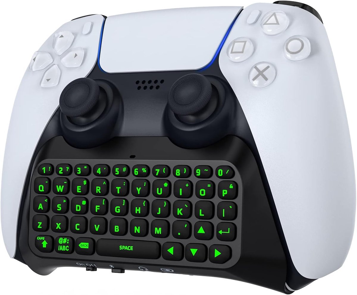 Groen toetsenbord voor PS5-controller - draadloos PS5 mini-toetsenbord - chatpad voor Playstation 5-controller - geïntegreerde toetsenbordluidspreker met 3,5 mm aansluiting voor berichten en gaming