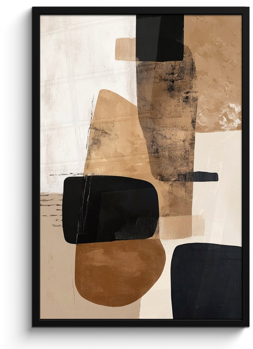 FrameYourWall Poster in lijst - Fotolijst 60x90 cm - Posters - Vlakken - Abstract - Zwart - Strepen - Posterlijst zwart - Decoratie - Wanddecoratie woonkamer - Muurdecoratie slaapkamer