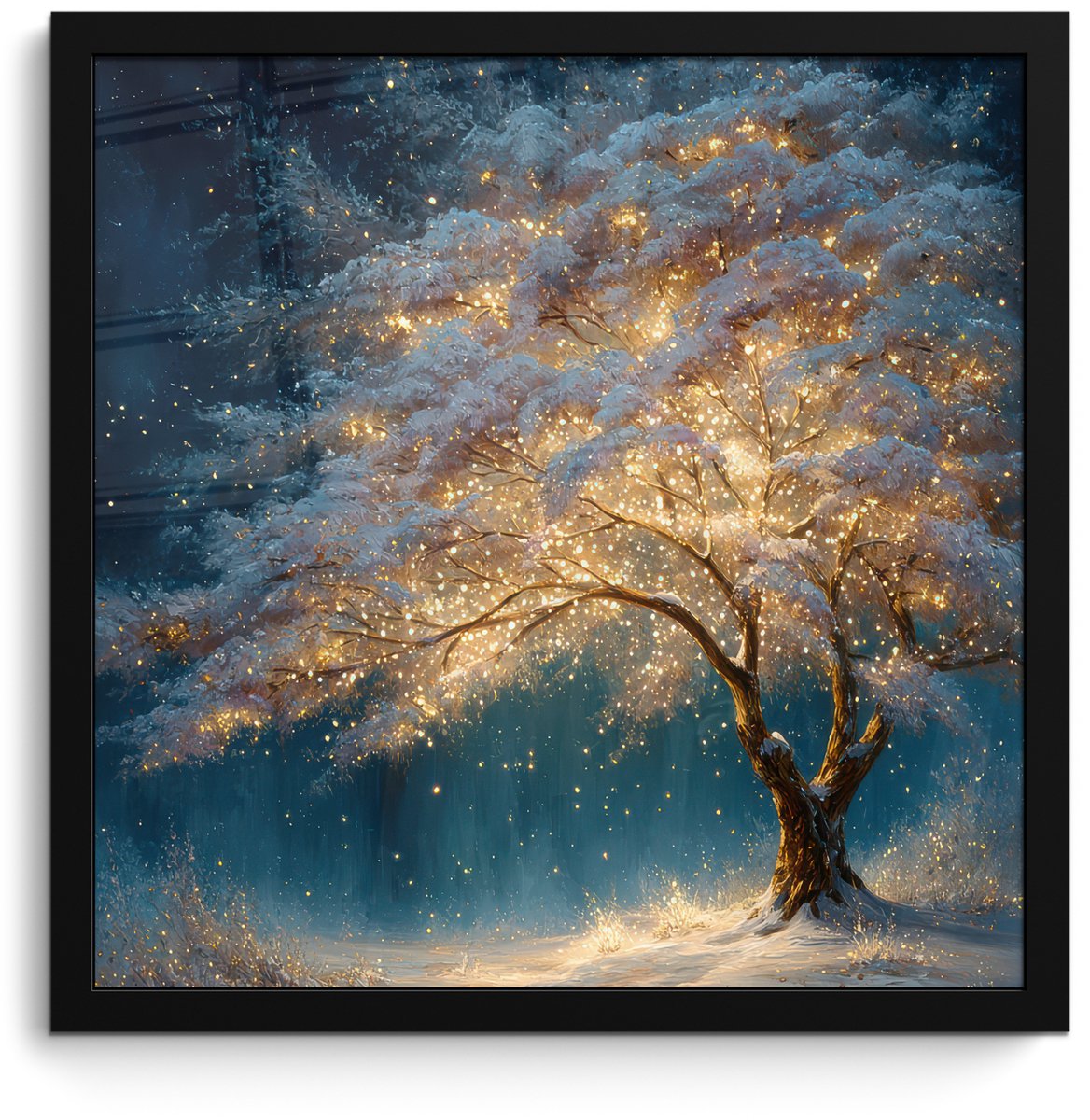 FrameYourWall Poster in lijst - Fotolijst 40x40 cm - Posters - Levensboom - Nacht - Donker - Blauw - Posterlijst zwart - Decoratie - Wanddecoratie woonkamer - Muurdecoratie slaapkamer