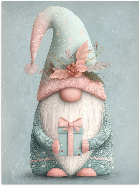 Poster 30x40 cm - Kerstgnome - Cadeau - Groen - Posters - Kamer decoratie - Wanddecoratie woonkamer - Muurdecoratie slaapkamer - Kerstversiering - Kerstdecoratie voor binnen - Kerstmis