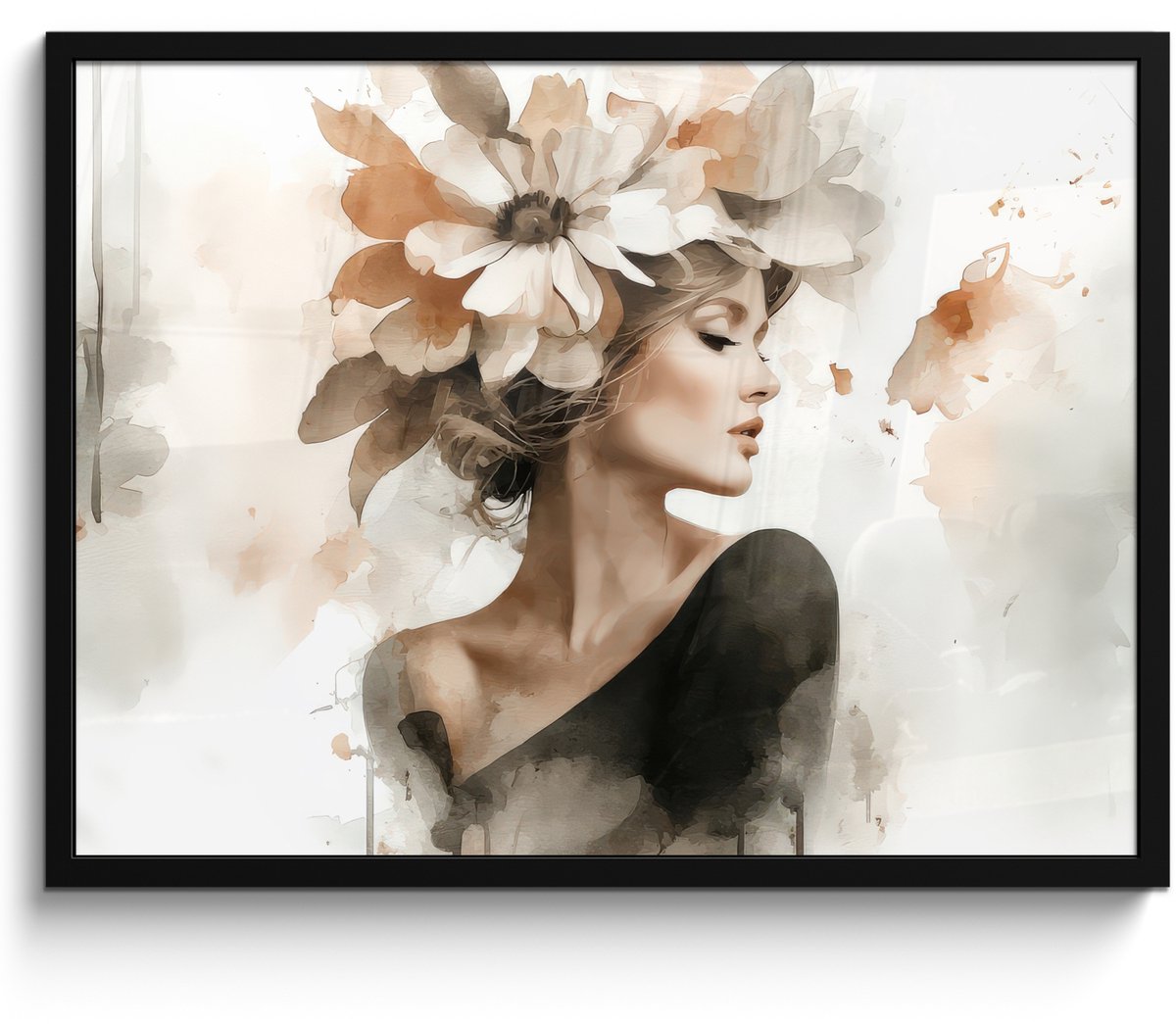 FrameYourWall Poster in lijst - Fotolijst 80x60 cm - Posters - Bloesem - Portret - Gezicht - Posterlijst zwart - Decoratie - Wanddecoratie woonkamer - Muurdecoratie slaapkamer