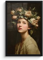 Poster in lijst - Fotolijst 40x60 cm - Posters - Bloemenstilte - Vrouw - Portret - Posterlijst zwart - Decoratie - Wanddecoratie woonkamer - Muurdecoratie slaapkamer
