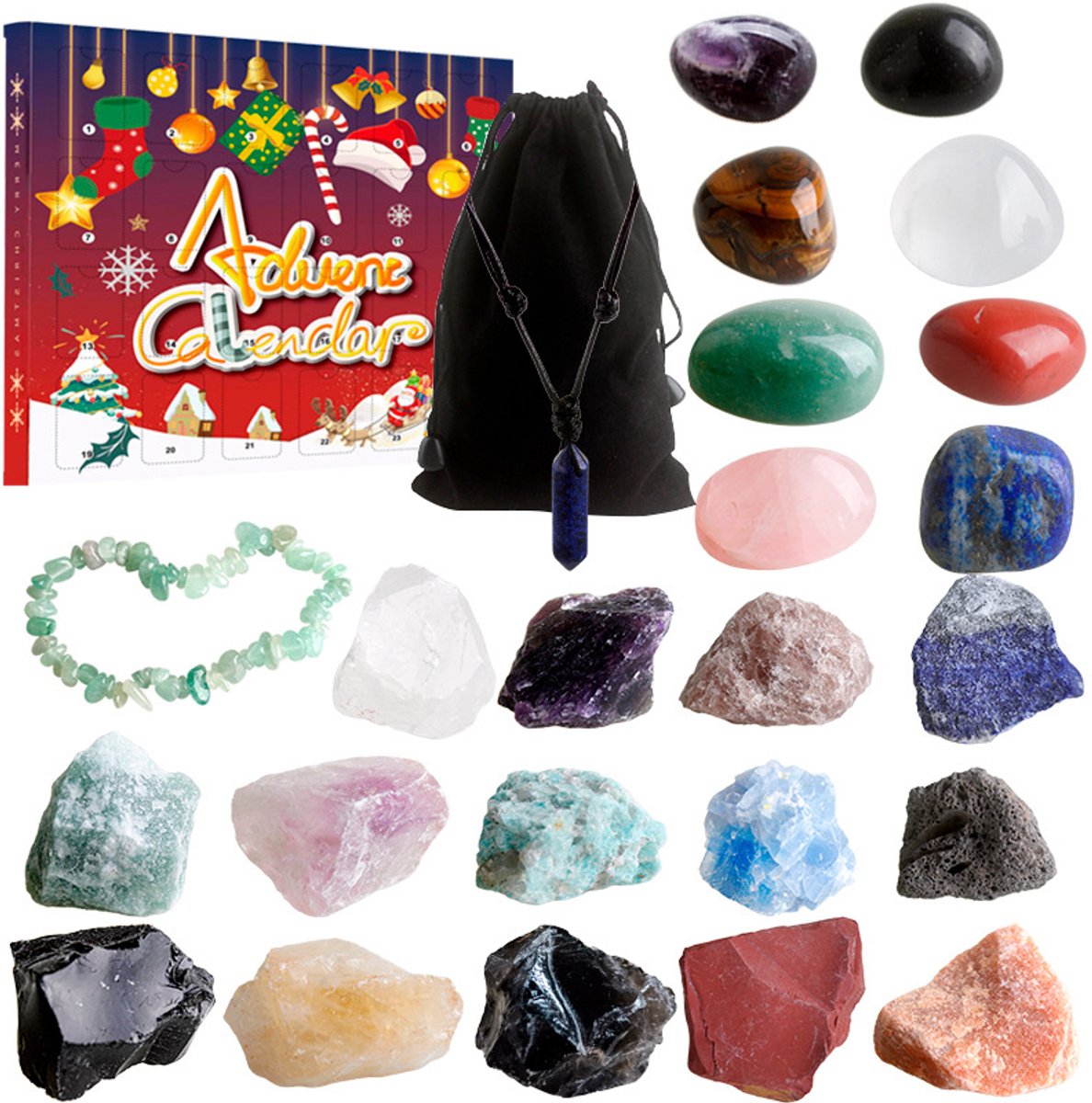 Adventskalender Blind Box Op zoek naar mineralen edelstenen - met armband-Exclusief voor Kerstmis