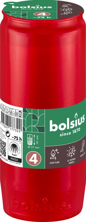 Bolsius Grave Light - Compositielicht - Rood - Pack van 5 - Lange Brandtijd 85 Uur - Begrafeniskaars & Herdenkkaarsen - Schoon branden - Zonder palmolie