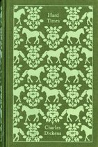 Groene kaft met lichtgroene paarden en rozenprint. Titel 'Hard Times' en 'Charles Dickens'.