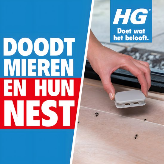 Een hand plaatst een HGX mierenlokdoos om mieren en hun nest te doden.