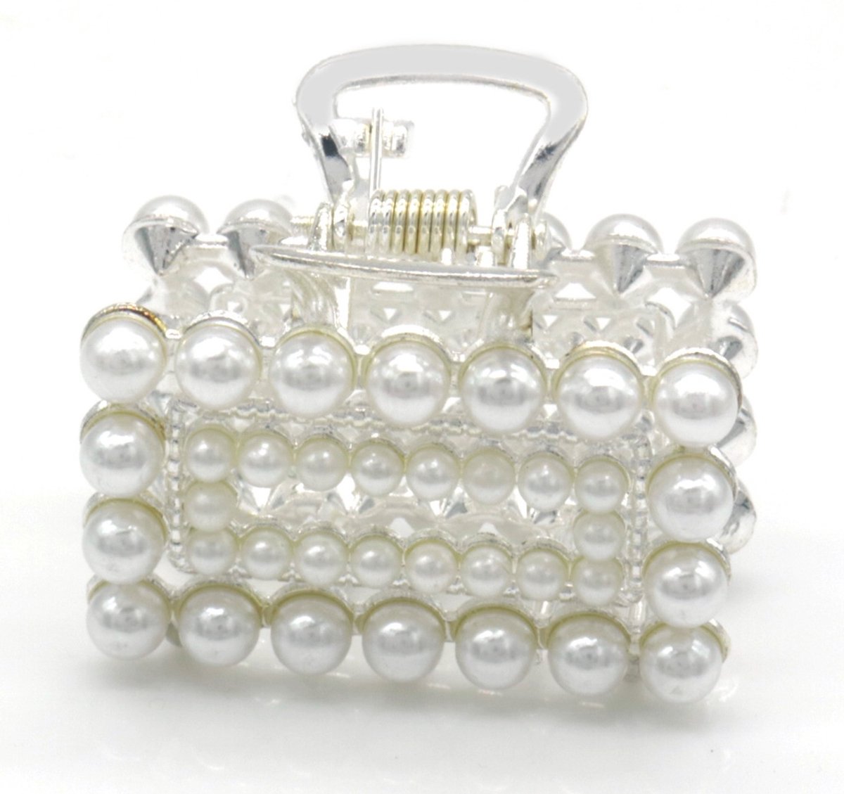 Haarklem met parels - zilverkleurig - 4 cm - dames