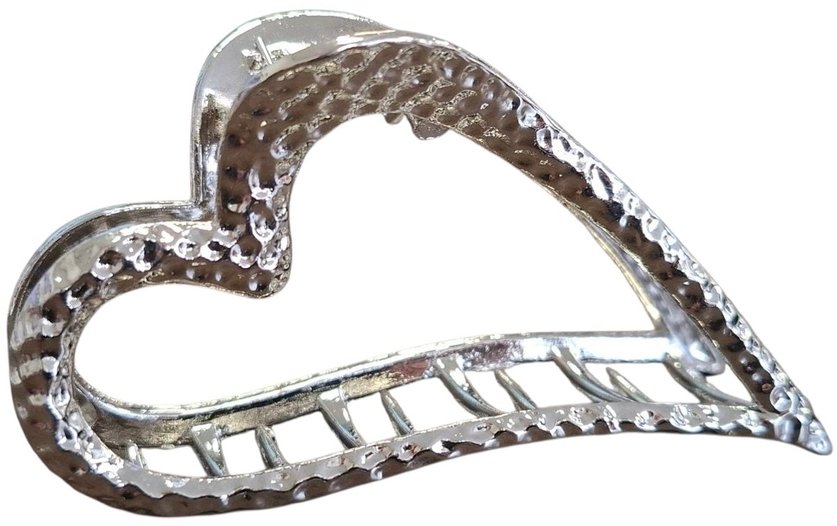 Haarklem met hart - metaal - zilverkleurig - 8 cm - dames – valentijn – cadeau