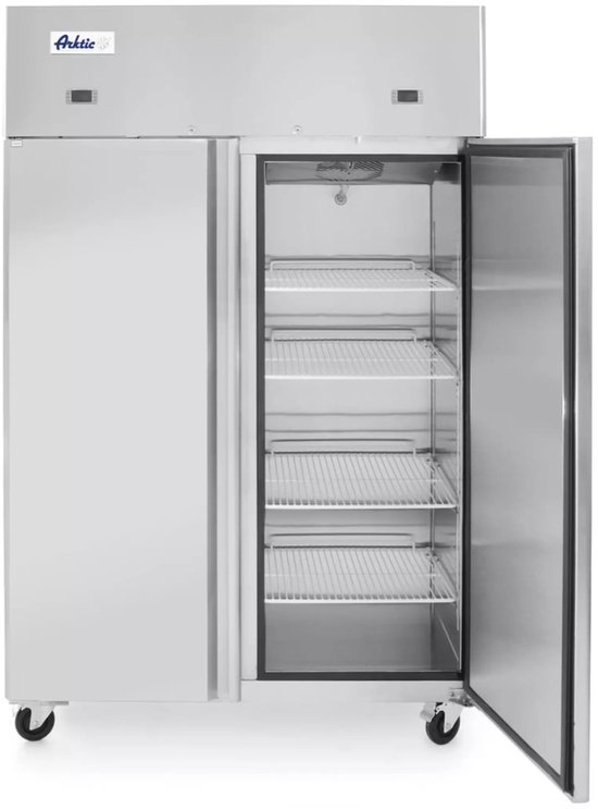 HENDI koelvrieskast - rvs - dubbele kamer, geforceerde koeling, digitale thermostaat, zelfsluitende deur - 120x74x195 cm - zilvergrijs - voor horeca, 2x 420 liter