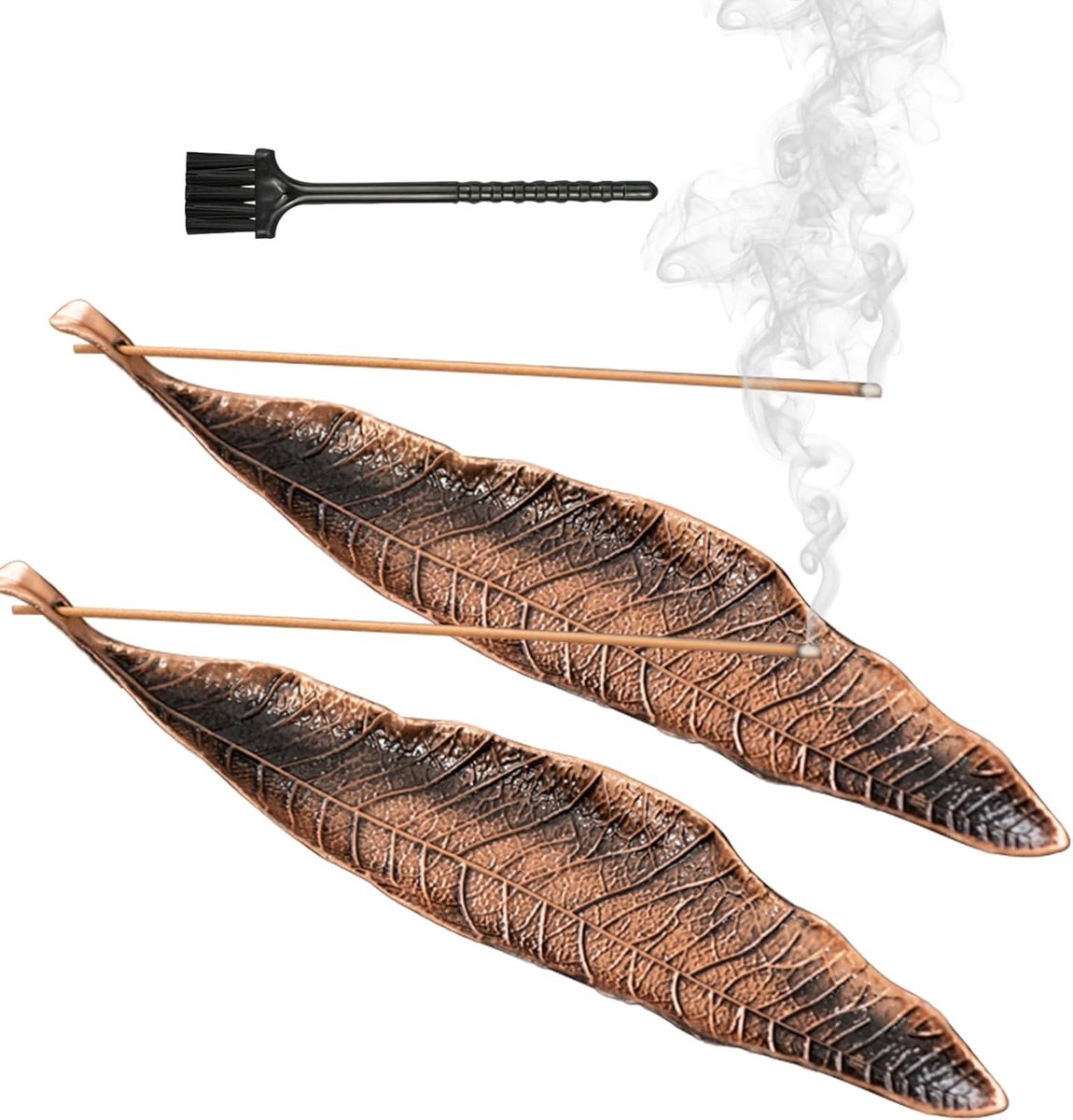 2 Stuks Leaf Incense Stick Holder - Metalen Bladeren 21cm Lange Asvang voor Thuis Kantoor
