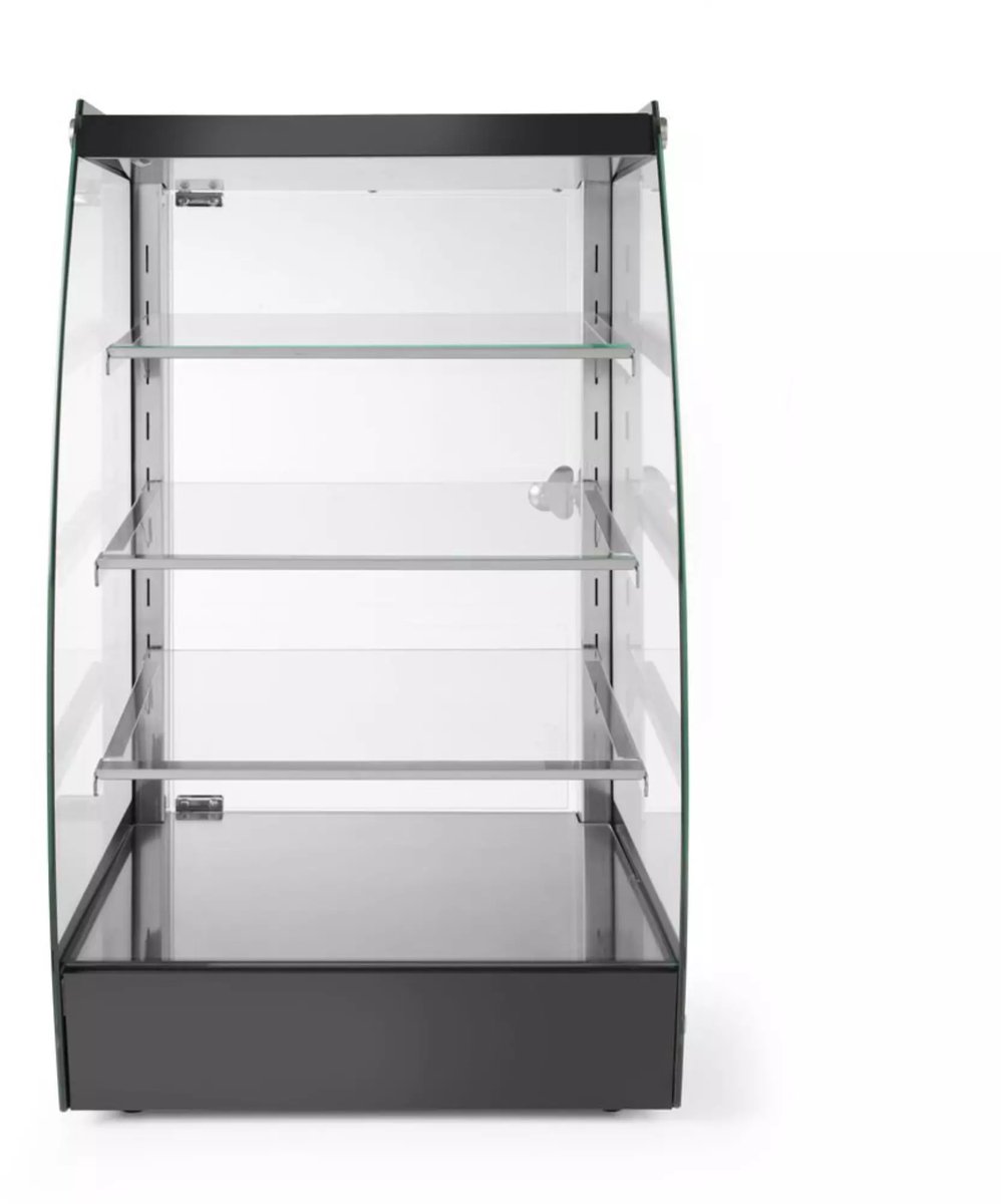 HENDI Open toonbankvitrine - roestvast staal en gehard glas - 3 verstelbare glazen schappen - 75 liter - 41,5x39x71,6 cm - zwart - zelfbediening in winkel