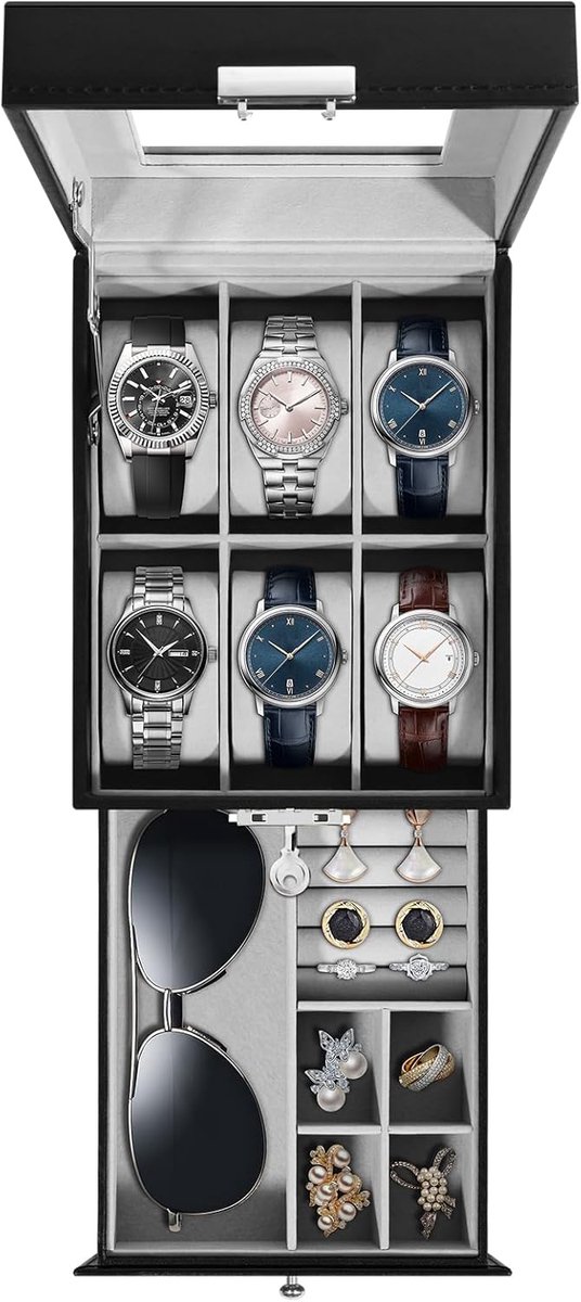 Uten Luxe Horloge Box - Sieraden-Brillen Doos - Zonnebrillen Opbergdoos - Mannen-Heren - Grijs