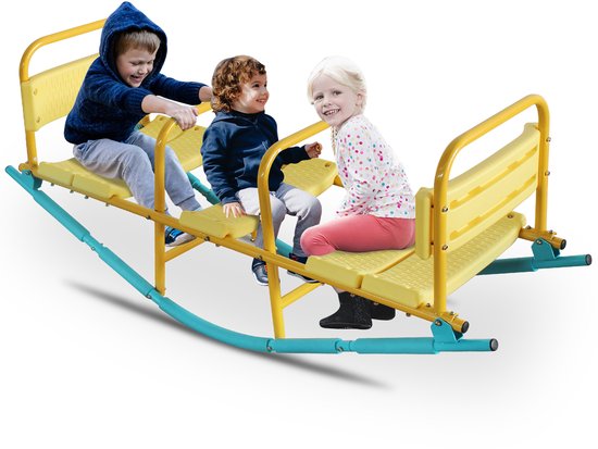 3-persoons wipkip – zwaar stalen frame met antislip voetsteunen, tuin- en parkspeelgoed (blauw/geel)
