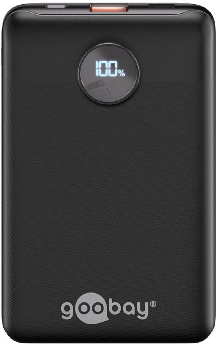goobay Powerbank Compact 10.000 mAh powerbank 10 Ah, 1x USB-A, 1x USB-C, Power Delivery, Quick Charge