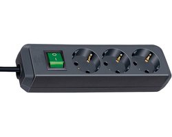 Eco-Line stekkerdoos met schakelaar 3-voudig zwart 3m H05VV-F 3G1,5