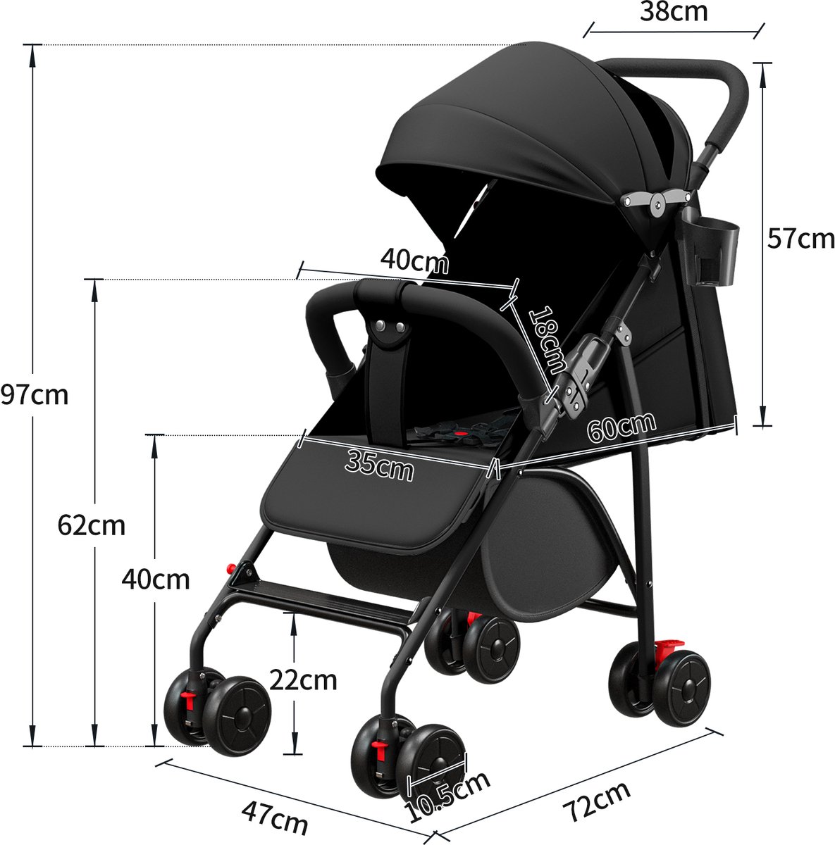 PIPIPOXER Kinderwagen, opvouwbare buggy, sportwagen, - afbeelding 2