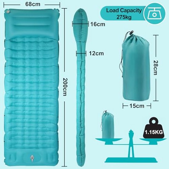 Zelfopblazende Outdoor Slaapmat met Pomp en Kussen - 12 cm Dikte, Ultralicht en Compact van Merkloos — afbeelding 4