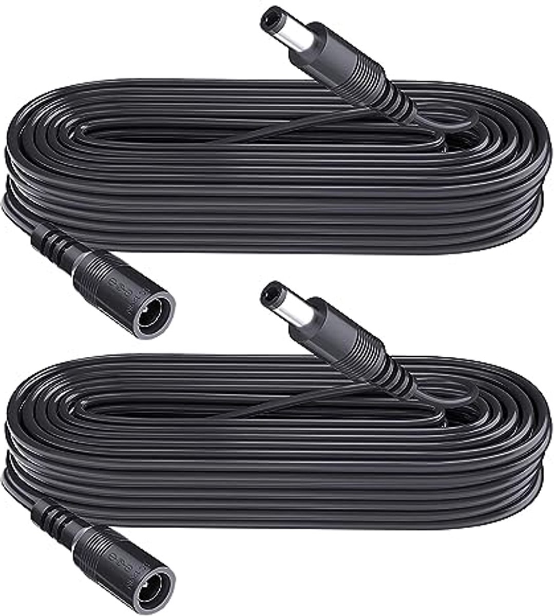 2-pack 3m DC verlengkabel Male to Female 5.5mm x 2.1mm voor beveiligingscamera's, DVR, router, printer, LED-strip