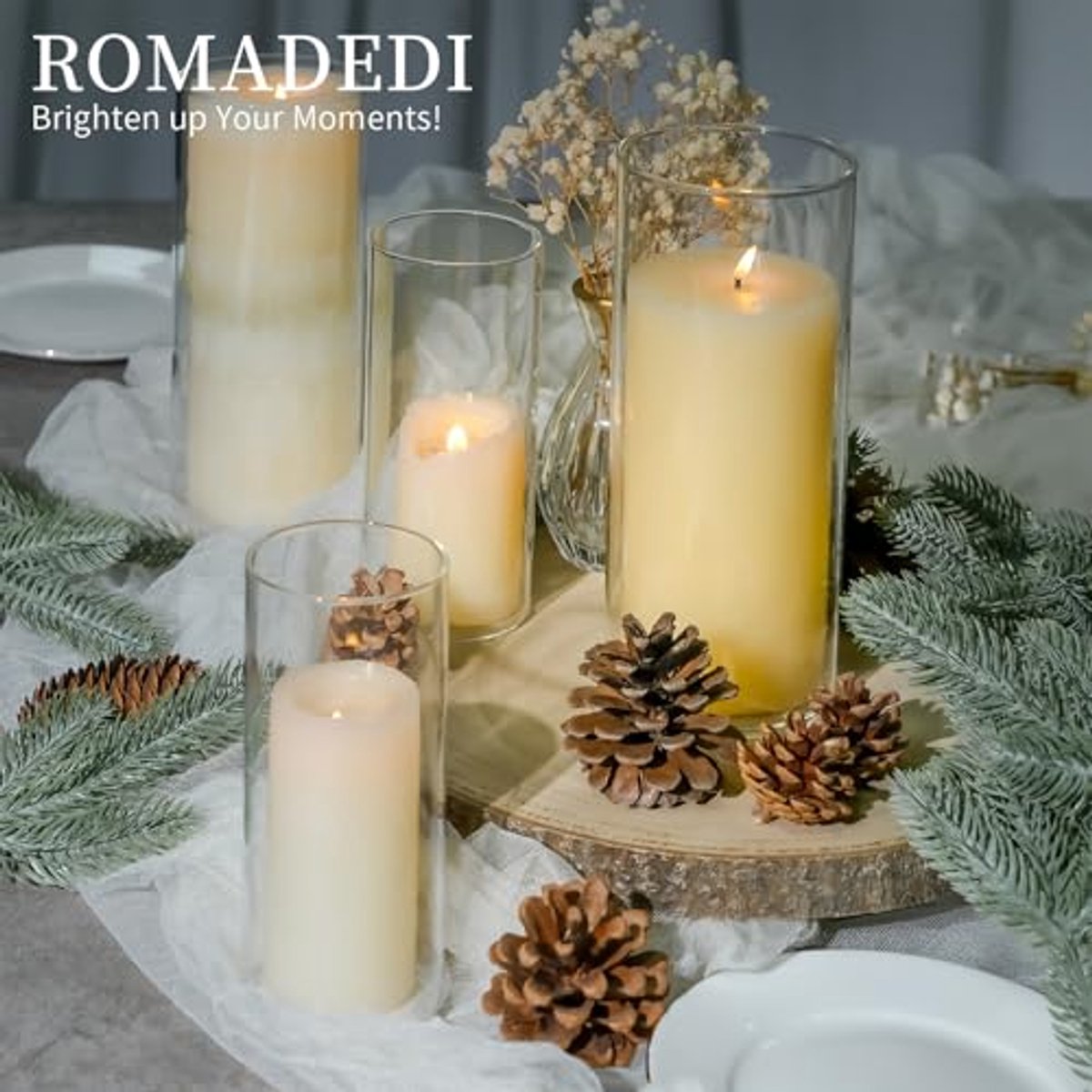 LDXDRU Set van 3 glazen vazen 15 cm, glazen cilinder, windlicht glas, bloemenvaas, kaarsenglazen, glazen cilinder met bodem voor kaarsen, bloemen, kiezelstenen schelpen decoratie