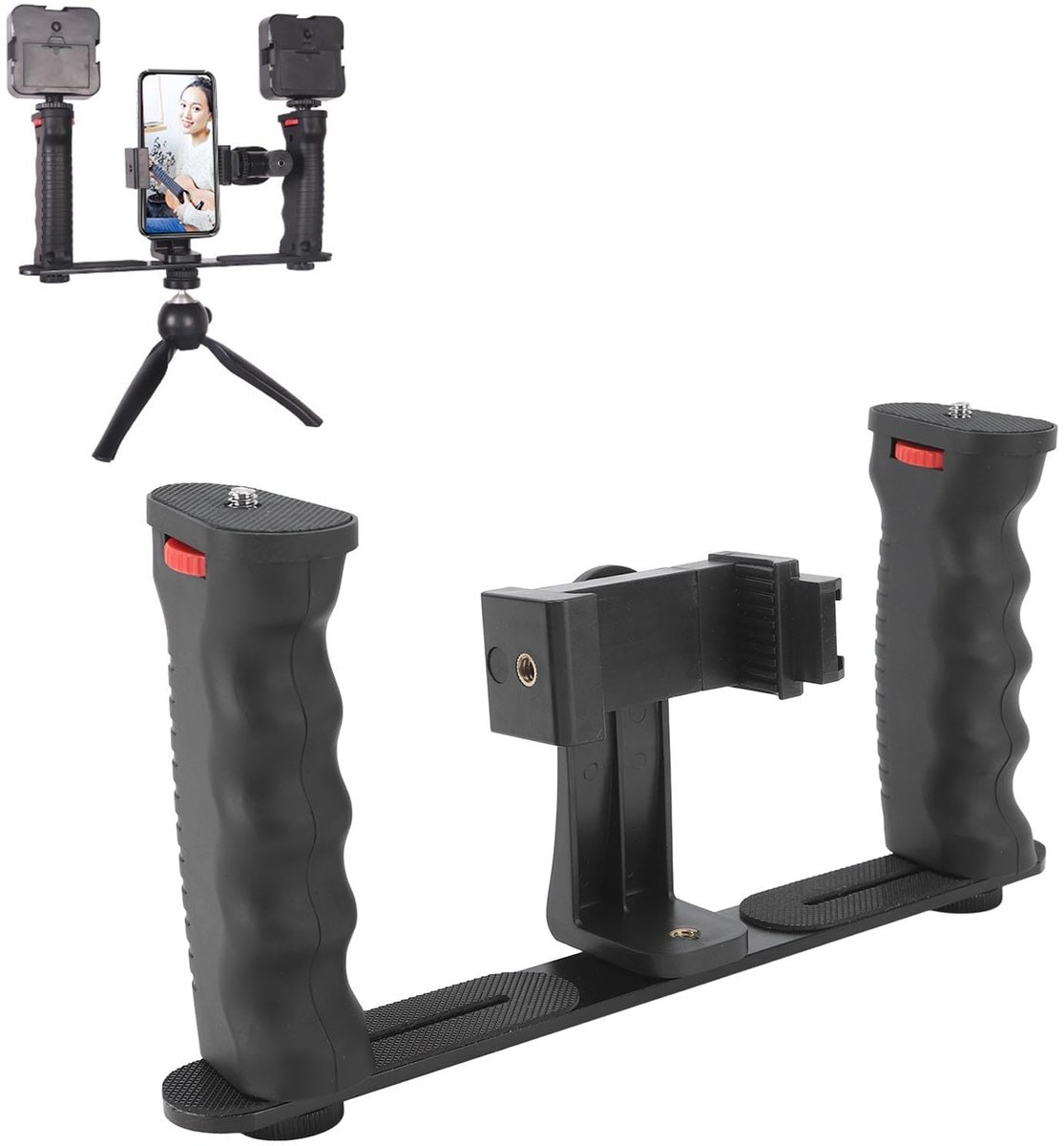 Smartphone Video-installatie, Aluminium Telefoonstabilisator Statiefbevestiging met 1/4 Inch Schroefinterface, Koude Schoenbevestiging, Telefoon Videostabilisatorgreep