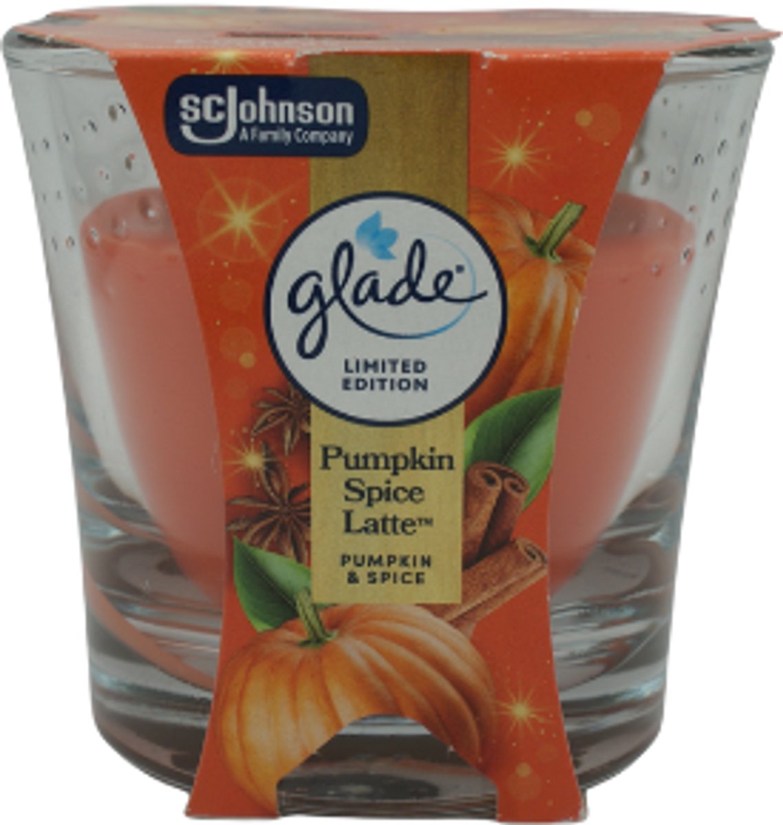 Kerst Geurkaars in Glas - Pumpkin Spice Latte - Glade | 1x 112g - Wintergeur Kaars in Glas - Brandduur: tot 30 uur
